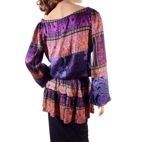HALE BOB 100% Silk Scoop Neck Bell Sleeve Flounced Tunic Top M - $360 - Picture 4 of 9